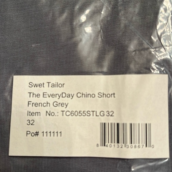 Swet Tailor Men’s The Everyday Chino Short in French Grey Size 32 NWT - Picture 9 of 9